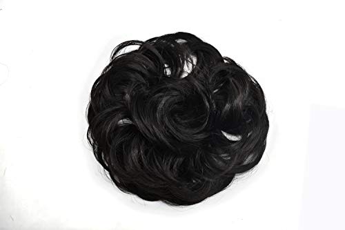 Women Girl Curly Messy Rose Updo Bun Hairpiece Synthetic Potnytail Scrunchie Hair Extentions (1B# Off Black)