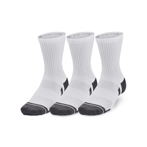 Under Armour Unisex-Adult Performance Cotton Mid Socks 3 Pack, (100) White/White/Pitch Gray, Large