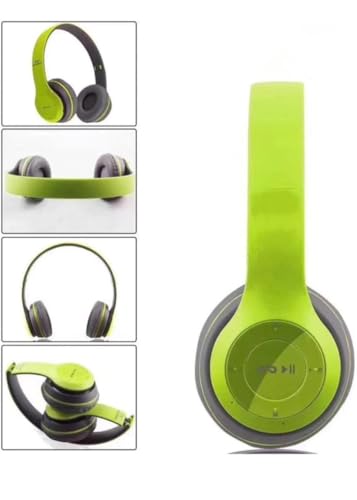 Image of JPGC Wireless Bluetooth Headphones, P47 Over-Ear Headset with Extra Bass, Foldable Design, Soft Memory Protein Earmuff, Bluetooth 5.0, FM Radio, SD Card Support, AUX Input, Black (Green)