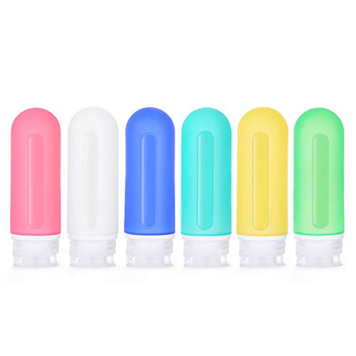 MKNzone 5 pcs 89ml Flacon en Silicone Bouteilles de Voyage Silicone Contenant Cosmetique Vide Contenant pour Crème Shampooing Lotion Gel Douche, sans BPA TSA Aéroport Approuvés#4 Cover