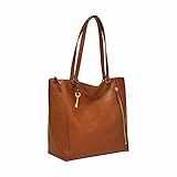 Fossil Women's Tara Leather Shopper Tote Purse Handbag, Brandy (Model: ZB1475213)
