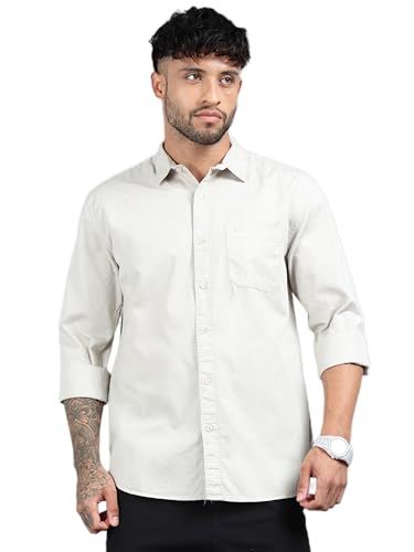 Image of Men Slim Fit Solid Spread Collar Casual Shirt