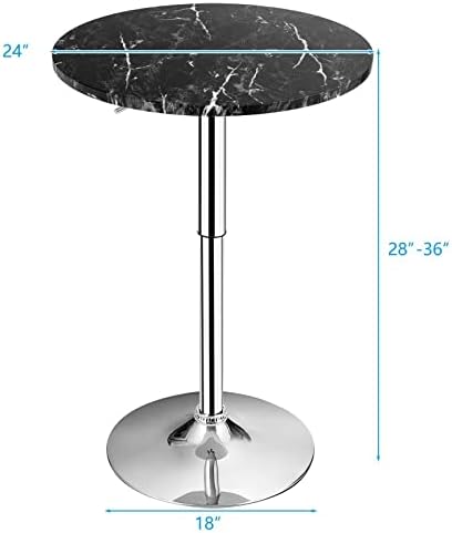 LDAILY Moccha Round Pub Table, Bistro Table w/Height Adjustable & 360°Swivel, Marble Cocktail Pub Table w/Anti-Slip Base for Home, Office Bar Table (1, Black)