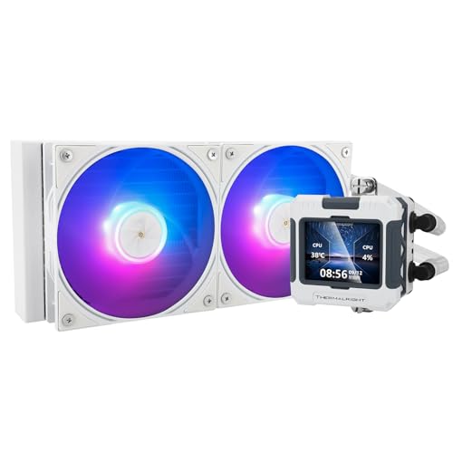Thermalright FW240 White ARGB CPU Water Cooler with 2 PWM Fans with 2000RPM,IPS LCD Screen with 320 * 240 Resolution,Liquid CPU Cooler,CPU PC Aio Cooler for AMD:AM4/AM5/Intel LGA1700