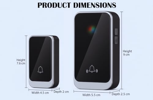 Image of Door Bell without Wire with 300m Range, 38 Ringtones & 8 Volume Levels | Plug-in Receiver & Waterproof Transmitter - Black