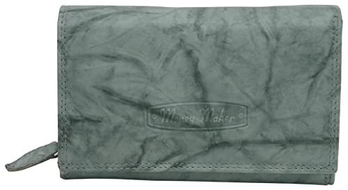 Money Maker - Damen Leder Geldbörse - viel Stauraum - Großes Portemonnaie mit RFID-Schutz, Grau