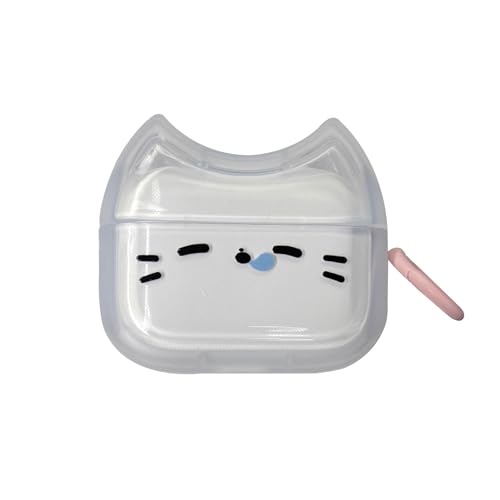 Image of Transparent Clear Earphone Case for AirPods Pro, Cute Lovely Cat Face Soft TPU Silicone Case, Kitty AirPods Pro 2 Cover Protective Skin Shockproof Protector for iPod Earbuds -Sleeping Cat