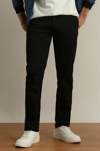 Image of Peter England Men's Super Slim Fit Stretchable Cotton Satin Casual Trousers | Office Sleek & Trendy Look