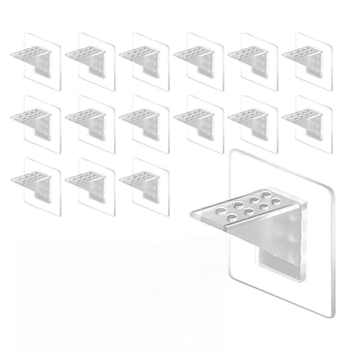 NINMORTH Lot de 16 supports d'étagère en acrylique transparent à angle droit de 90 degrés pour armoire, bibliothèque, armoire et vitrine, 7 x 7 cm, sans perçage