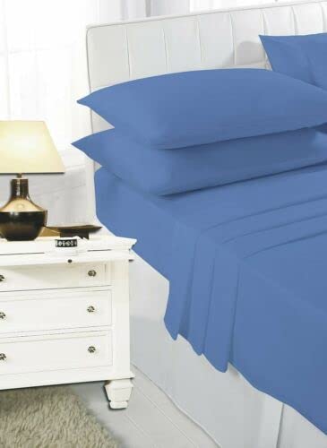 Extra Deep Fitted Sheet + Two Pillowcases Available in 22 Color Options 16-Inch (40 cm) Depth Easy-Care Poly-Cotton Fabric Soft Wrinkle-Resistant Bed Sheets (MID BLUE DO + PP)