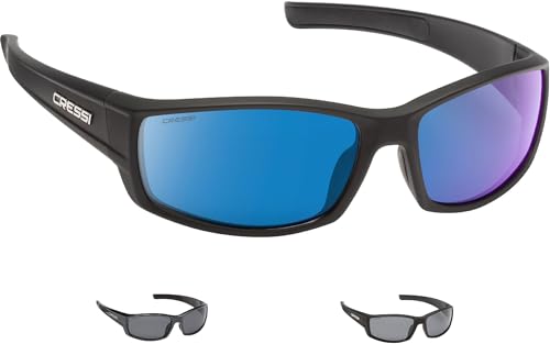 Cressi Hunter Sunglasses Gafas de Sol Deportivo, Adultos Unisex, Gris/Lentes Espejadas Azul, Talla única