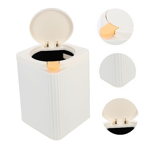 Caneca de basura rectangular de plástico con tapa 5L blanco miniatura 4