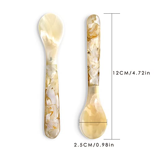 Kongco 2 Piece Caviar Spoon Mother Of Pearl Mop Spoon Set For Jam, Cake, Event, Salt, Coffee, Off-White Serving Spoon Set (2)Beige, 5.1Inx0.98In, (A-02) #TOP1
