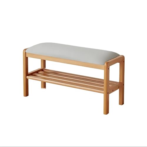 Wjftoday Grey Shoe Storage Bench, Wooden Entryway Bench With Comfy Cushion, Space-Saving Ottoman For Hallways And Entryways