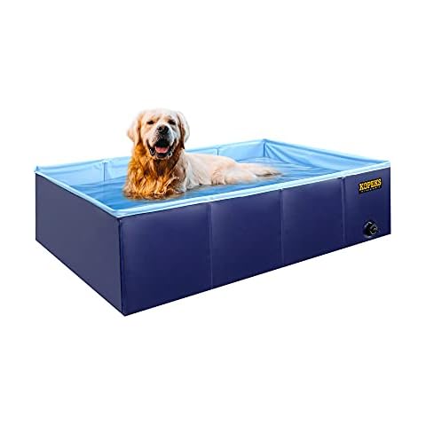KOPEKS Outdoor Rectangular Swimming Pool Bathing Tub - Portable Foldable - Large - 43" x 27" - Blue,KPS-1084 Cover