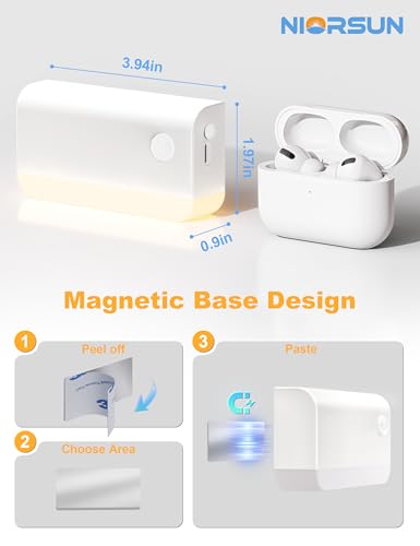 Image of NIORSUN Motion Sensor Stair Lights Indoor, 3 Pack Rechargeable Wireless Step Lights with 3 Color Temperatures, 1200mAh Battery, Magnetic Base for Hallway, Closet, Bathroom, White