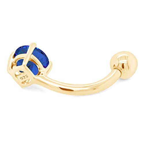 Affy Round Shape Simulated Blue Sapphire Body Piercing Belly Button Ring In 14K Yellow Gold Over Sterling Silver #TOP3