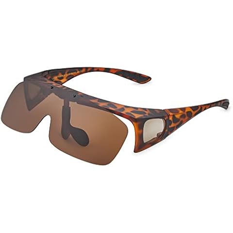 LEICO FASHION Polarized Sunglasses Fit Over Prescription Glasses for Men Women Flip Up Shield Wrap Around Driving Shades Cover