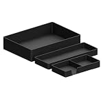 Amazon Basics Rectangular Plastic Desk Organizer Bundle, 3 Pieces with Half Accessory Tray, Small, Black - Image 3