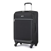 Amazon Basics Luggage, 23" Medium Checked Softside Suitcase With Wheels, With Four 360-Degree Multi-directional Spinner Wheels, Expandable Space, Zippered Pocket and Straps, Telescopic Handle, Black