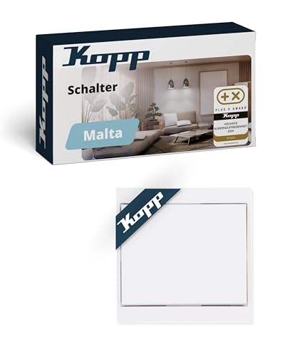 Kopp MALTA Kreuzschalter in Arktis-Weiß - Hochwertiger IP20 Schalter mit Steckklemmen & 10AX Schaltvermögen - Kreuzschalter-Unterputz mit Wippe - Stilvoller Lichtschalter 250V~