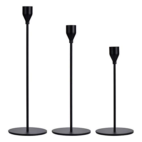 wuudi Set di 3 candelabri di Diverse Dimensioni, 24/29/34 cm, Candele coniche, candelabro Vintage per la Decorazione della tavola, candeliere per San Valentino (Nero)