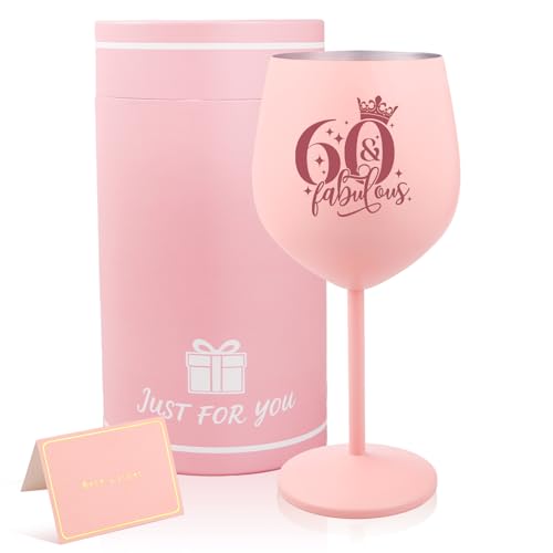 Bliceon 60th Birthday Gifts for Women, Personalised Wine Glass Gift for Unusual Women 60th Birthday Gifts, Anniversary, Party Decoration (Pink)