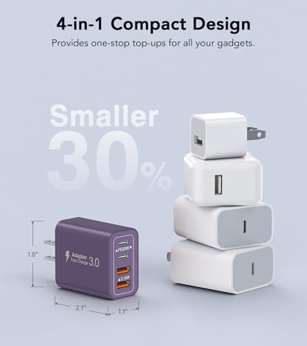 Image of [2Pack] 40W USB C Plug,4-Port Fast Charger Block PD+QC 4 Port Charger Cube Wall Charging Box Brick for Samsung Galaxy S22 /S21+ /S21 Ultra,Magsafe Wireless Charger,iPhone 16 /16 Pro Max /15 /14 /13(Purple)