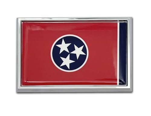 Image of Elektroplate Premium Tennessee TN State Flag All Metal Chrome Emblem for Cars, Trucks, and All Auto | Universal Fit at 2.5 inch x 3.8 inch | Weatherproof