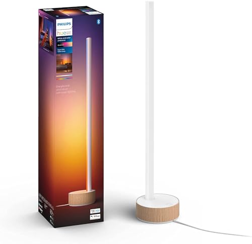 Philips Hue Gradient Signe White & Colour Ambiance [Oak Finish] Smart Table Light LED with Bluetooth. for Bedroom, Livingroom. Works with Alexa, Google Assistant and Apple HomeKit.