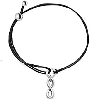 Black Leather Adjustable Bracelet With Infinity Pendant for Unisex 10250-20