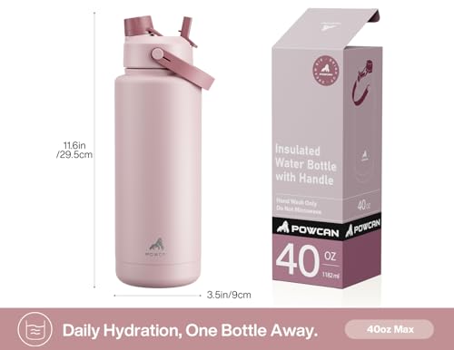 Image of POWCAN 40 oz Insulated Water Bottle with 2-in-1 Straw and Spout Lid, Keep Cold 24H, Leak-Proof, BPA-Free, Double Wall Stainless Steel Water Bottle for Sports, Gym, Travel, and School (Dried Rose)