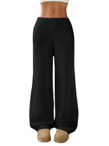 Image of ZAFUL Women's Fuzzy Plush Pajama Pants Wide Leg Pj Bottoms Lounge Pants