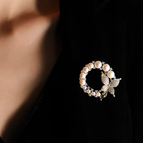 Thousand Silver Wreath Brooch Natural Pearl Butterfly Scarf Buckle Pin Empty Holder Accessories Wedding Corsage, White Pearl (X2263-1-230) #TOP2