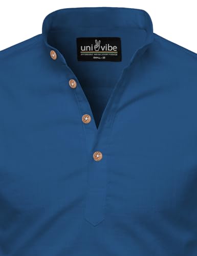 Image of Univibe Full Sleeve Chinese /Rounded /Mandarin Collar Pure Cotton Casual, Wedding, Party, Festival Stylish Short Length Slim fit Kurta Style Shirt for Men and Boys.