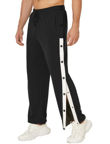 Deyeek Men's Tear Away Basketball Pants Snap Button Sporty High Split Sweatpants Loose Post Surgery Pants With Drawstring #TOP9