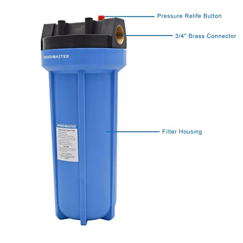 HYDRO MASTER Water Filter with Pressure Relife Button, Includes Housing, Filter Cartridge, Wrench, Bracket and Screw. (3/4 INCH) - Thumbnail 3