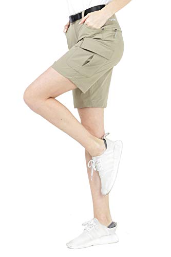 MIER Women's Nylon Hiking Shorts Quick Dry Outdoor Workout Cargo Shorts with 7 Pockets, Water Resistant and Lightweight, Rock Grey, 14 (Exclude Belt