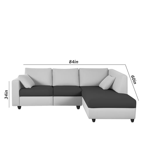 Image of Florian RHS 4 Seater L Shape Sofa Set for Living Room (Black Grey Fabric) Premium Fabric Sofa