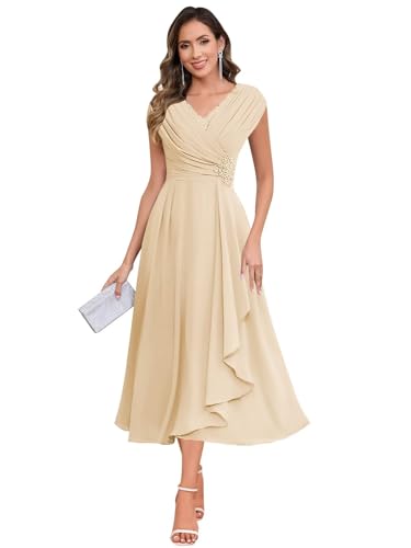 Image of BOLENSYE Mother of The Bride Dresses for Wedding Cap Sleeve Lace Chiffon Mother of The Groom Formal Dress for Women