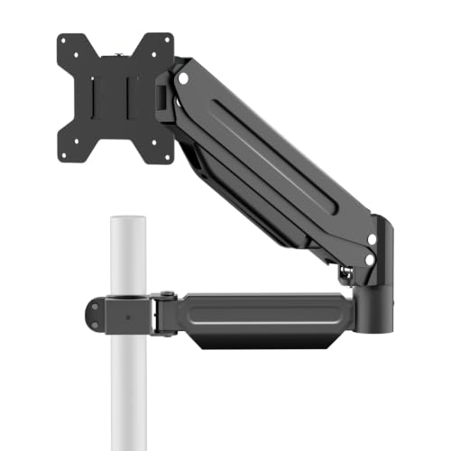 suptek Single Monitor Arm for Desk Mount Stand,Adjustable Monitor Arm for 17 to 32 inch Screen, Support Weight up to 22lbs, Mounting Holes 75x75mm to 100x100mm, ,Pneumatic Pole Mount Arm Black