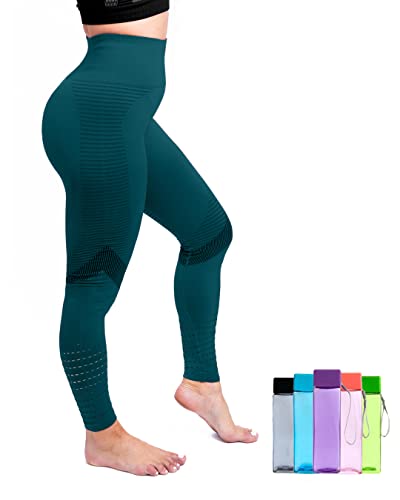 Legging de sport femme taille haute Vert L Thembros contrôle du ventre push up