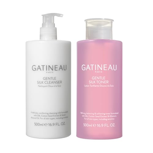 Image of GATINEAU Gentle Silk Cleanser & Toner Duo - 500ml x2, Hydrolysed Silk & Cottonseed Extract, Gently Removes Make-Up & Remaining Impurities, Soothes & Refreshes Skin, for Soft, Clean & Hydrated Skin