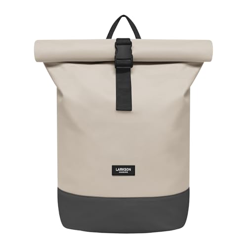 LARKSON Rucksack Damen & Herren Beige Grau - Janne - Rolltop Rucksack mit Laptopfach für Uni, Arbeit, Reise & Fahrrad - Backpack Tagesrucksack Mittelgroß - Wasserabweisend