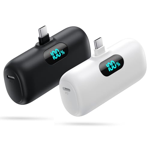 [2-Pack] Mini Portable Charger 5000mAh Power Bank,3A PD USB C Cell Phone Portable Power, LCD Display Battery Pack Compatible with iPhone 16/15/15 plus/15 pro/15 pro Max/Android/Samsung/Moto/LG etc