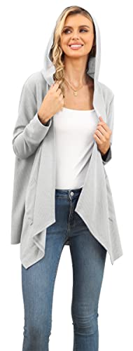 Viishow Womens Casual Hoodie Cardigans Open Front Waffle Knit Long Sleeve Lightweight Casual Outwear Coat With Pockets,Light Grey,Medium #TOP1