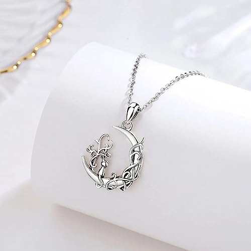 Collier chat en argent 925 femme pendentif lune bijoux ras de cou tendance