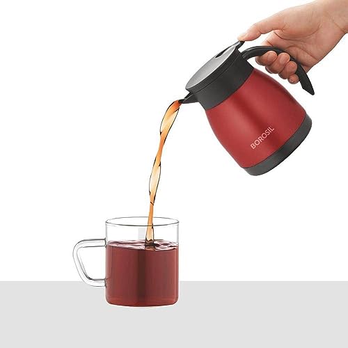 إبريق شاي ستانلس ستيل معزول بتفريغ الهواء من بوروسيل، أحمر، 500 مل