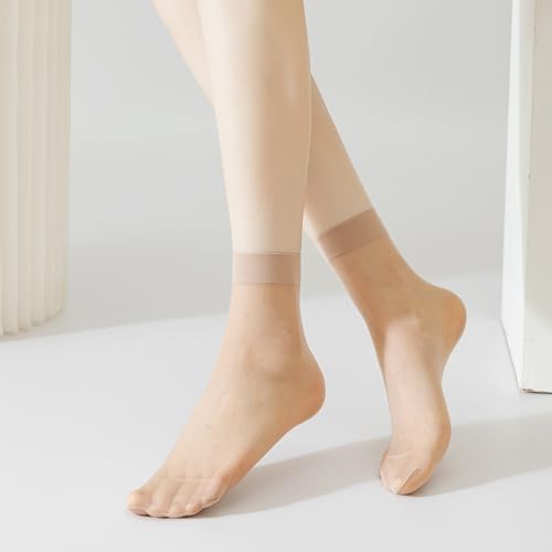 Image of Mcool Mary 12 Pairs Womens Sheer Ankle Socks Nude Stocking Summer Ultra Thin Cool See Through Silk Socks for Women