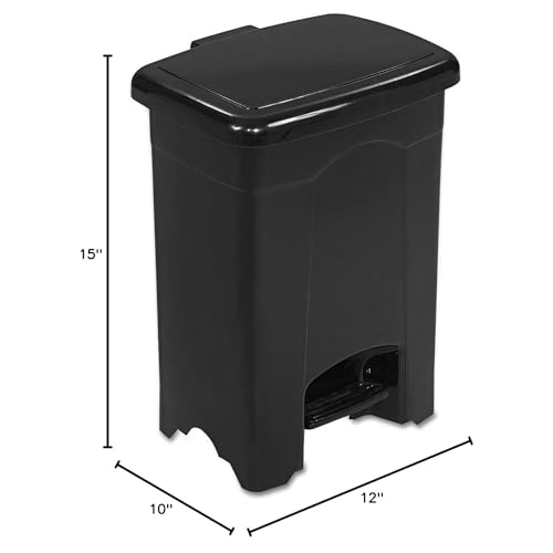Image of Safco Step On Plastic Trash Can with Foot Pedal, 4 Gallon Garbage Can for Kitchen, Bedroom, Office, Hands Free, Black